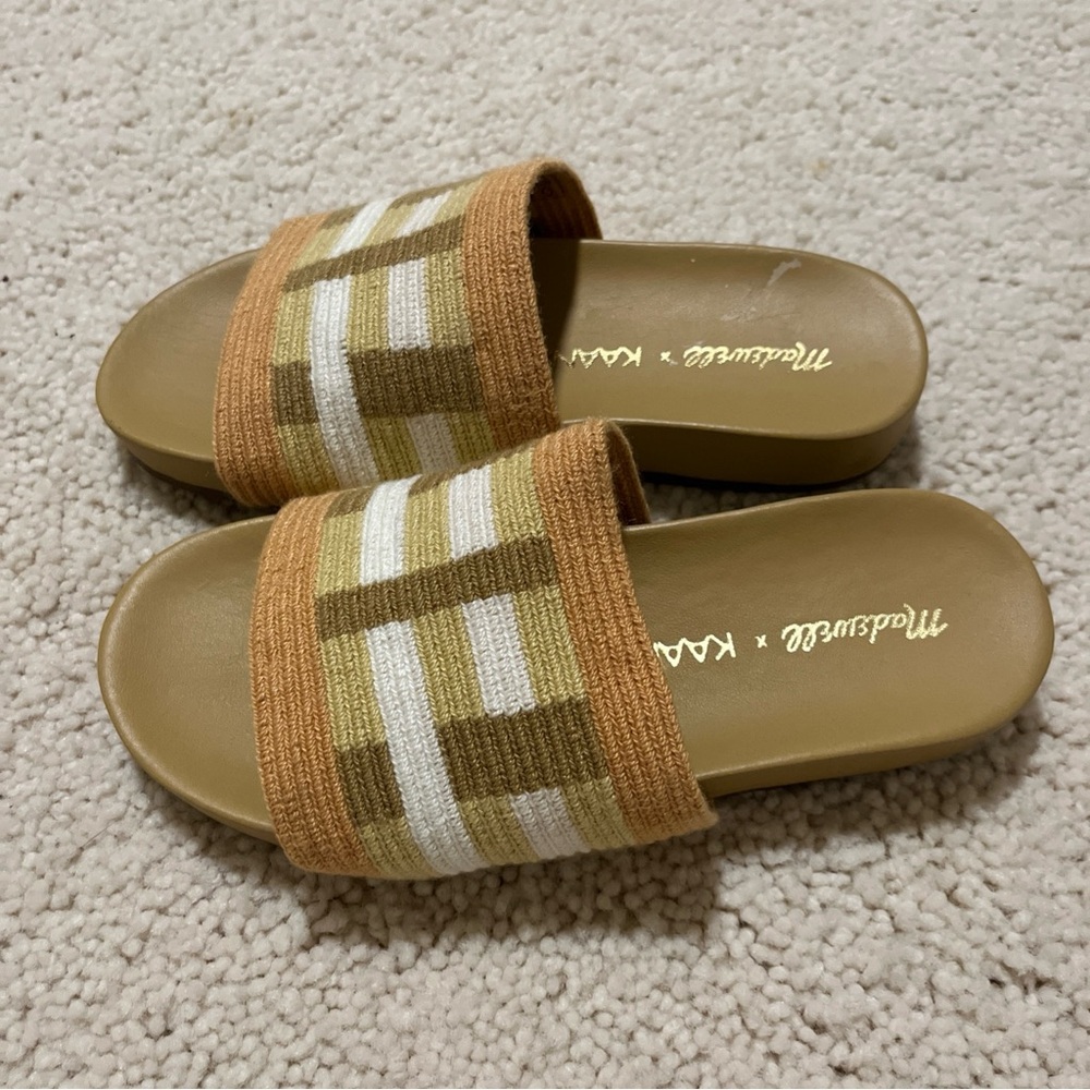 Madewell Kaanas Striped Tan and‎ Cream Slides Slip Ons Comfy Sandals